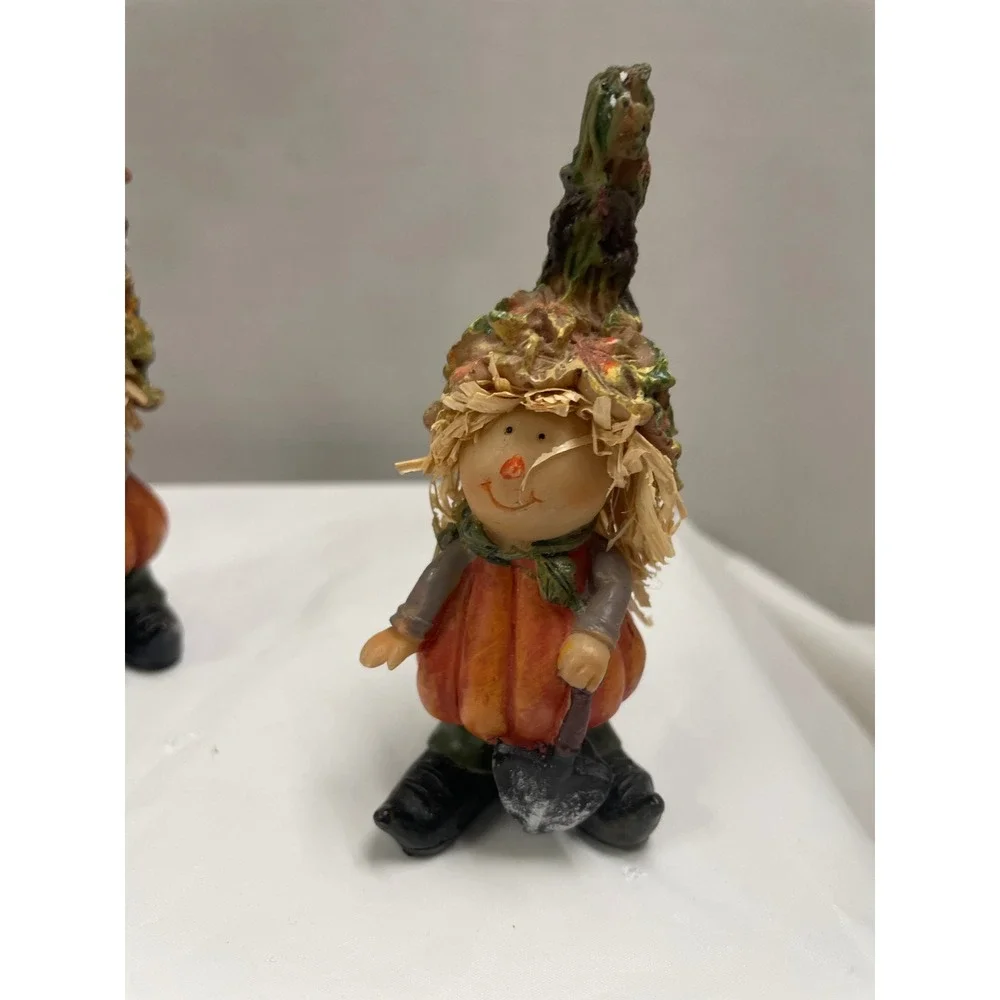 Set of 3 Resin Pumpkin Scarecrow Figurines Autumn Fall Harvest Decor 4.5 Inch